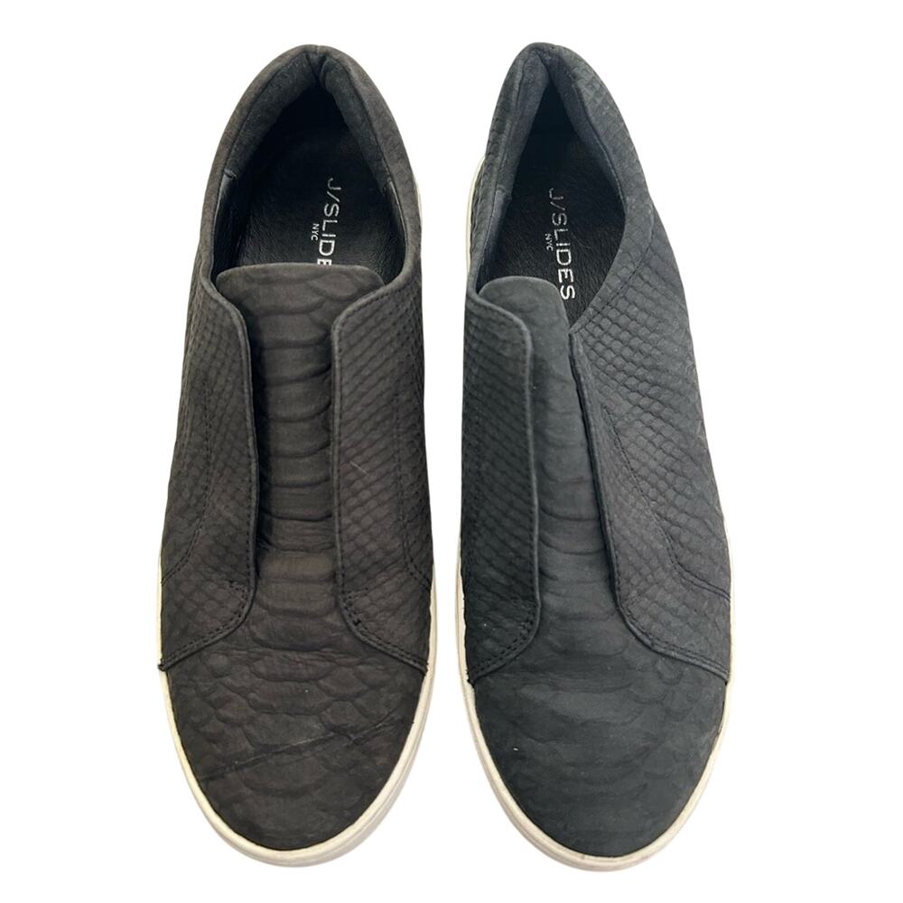 J/SLIDES Textured Black Leather Women’s Heidi Slip-On Sneakers